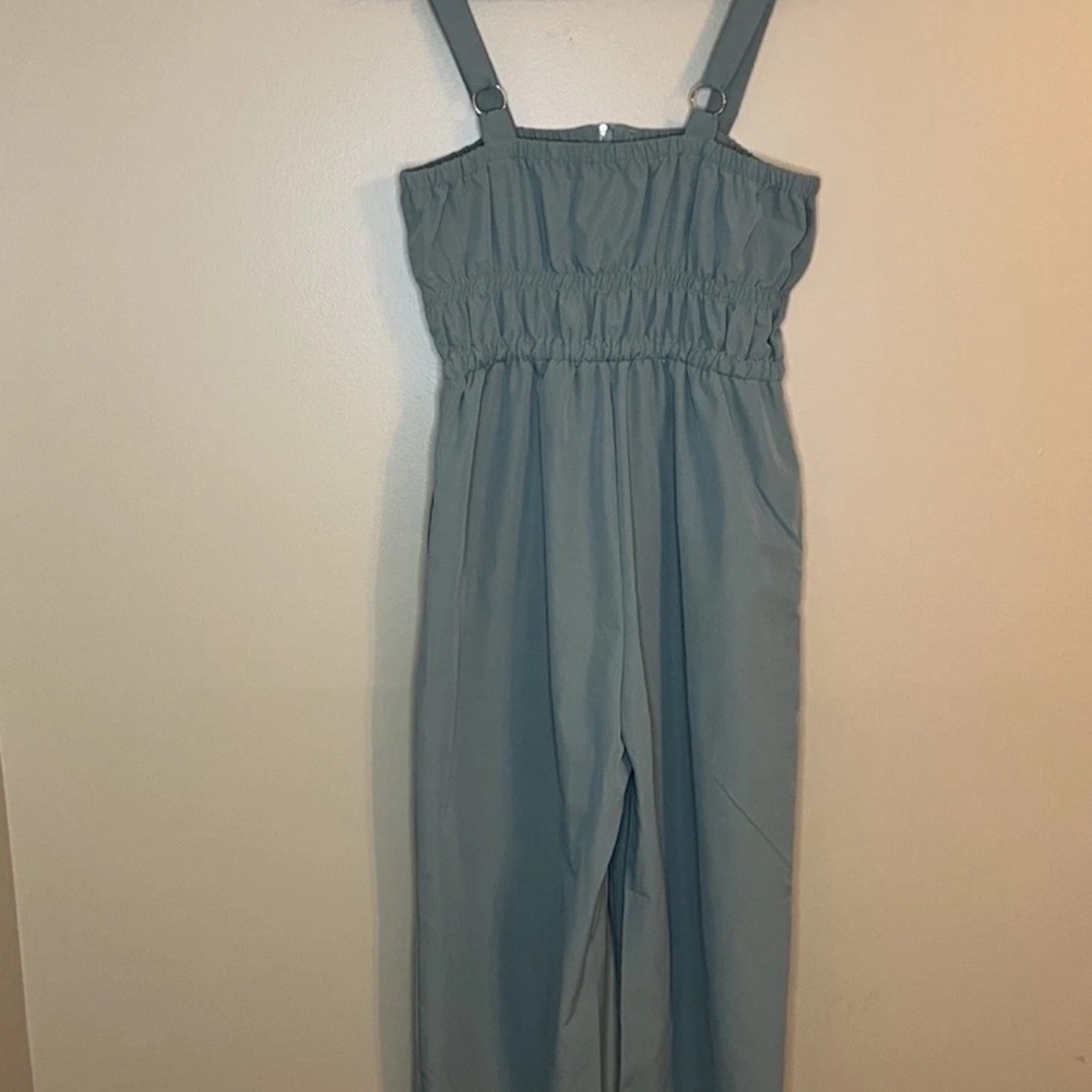 Pink Laura Ruched Elastic Front Zipper Cargo Jumpsuit Olive Green Women’s Small
